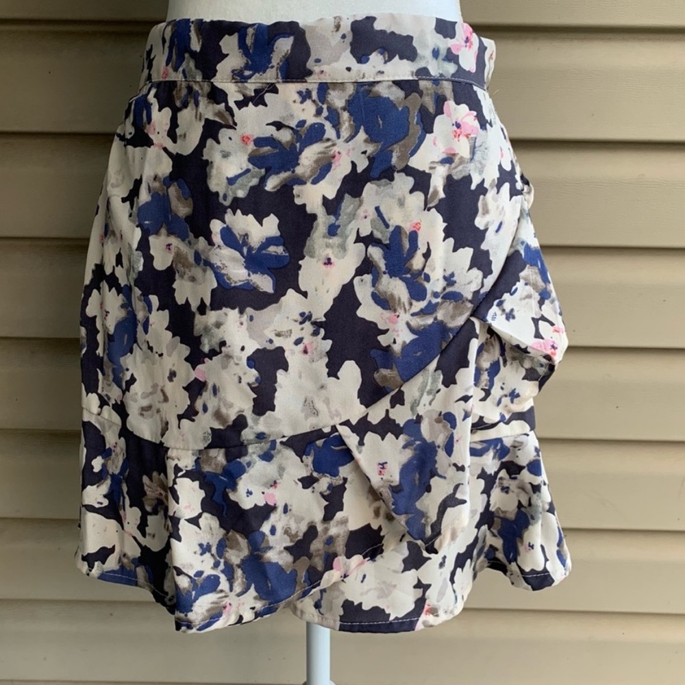 SIM & SAM FLORAL FAUX WRAP SKIRT
